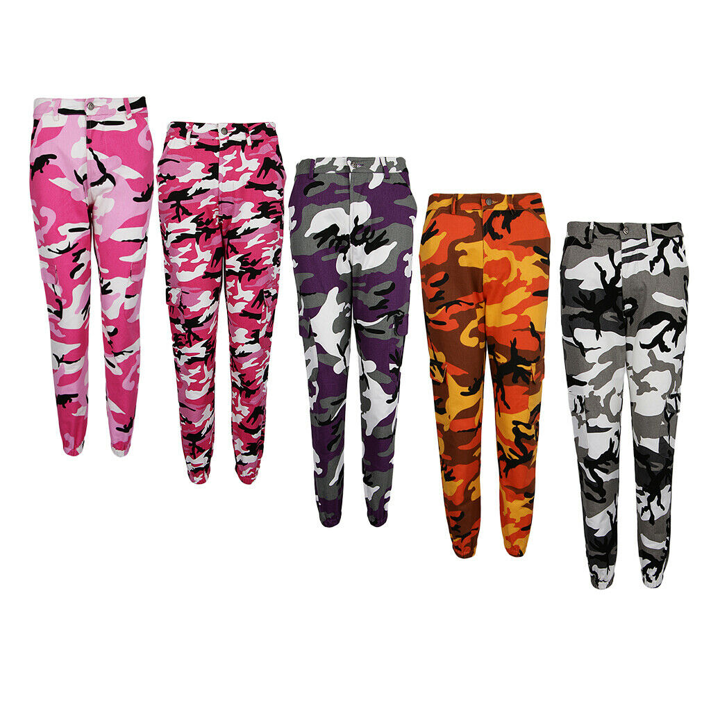 Women Camo Cargo Pants Jogger Casual Trousers Ankle Band BUD Pants Pink S