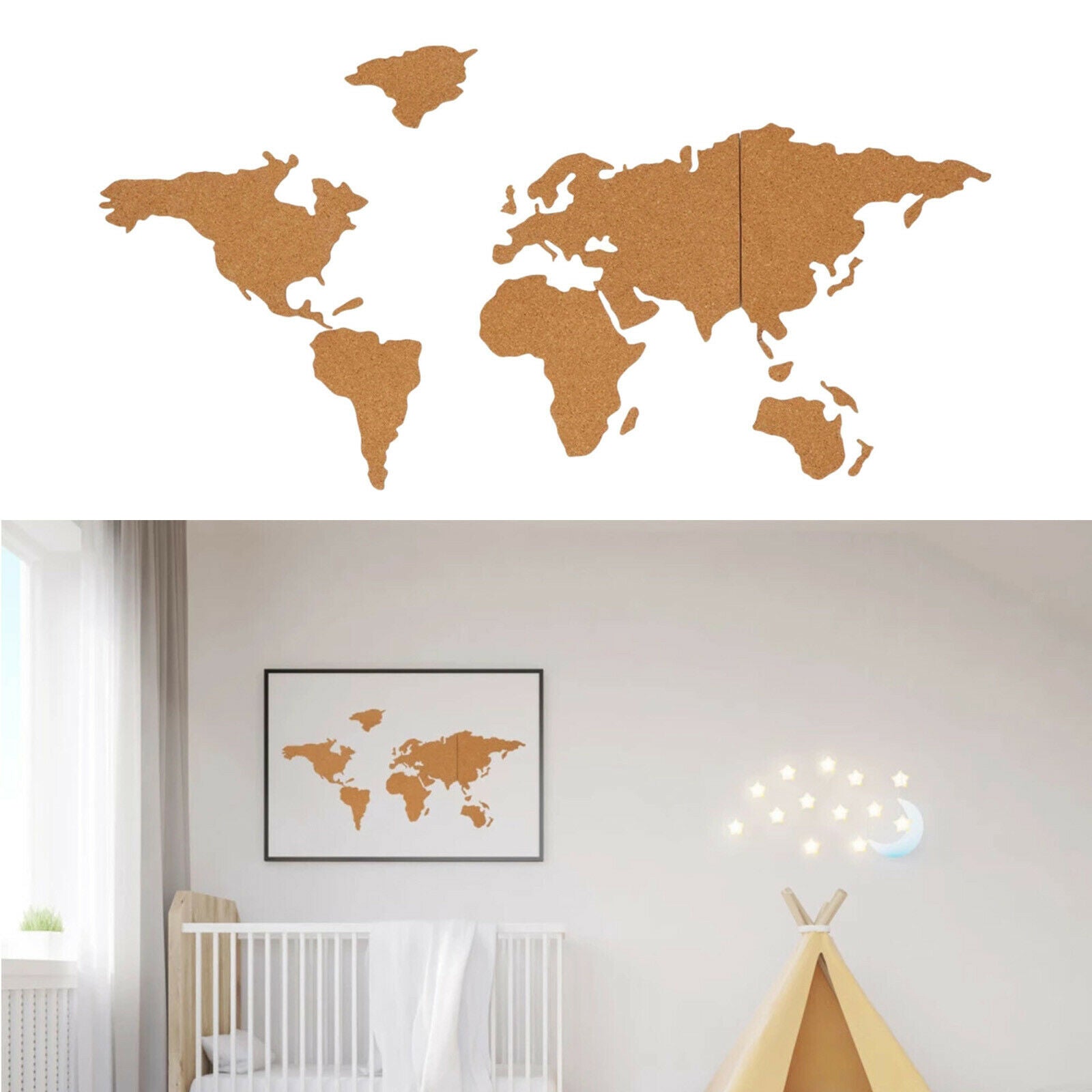 Classic Wooden Cork World Map World Wall Map Cork with 10pcs Pins Home Decor