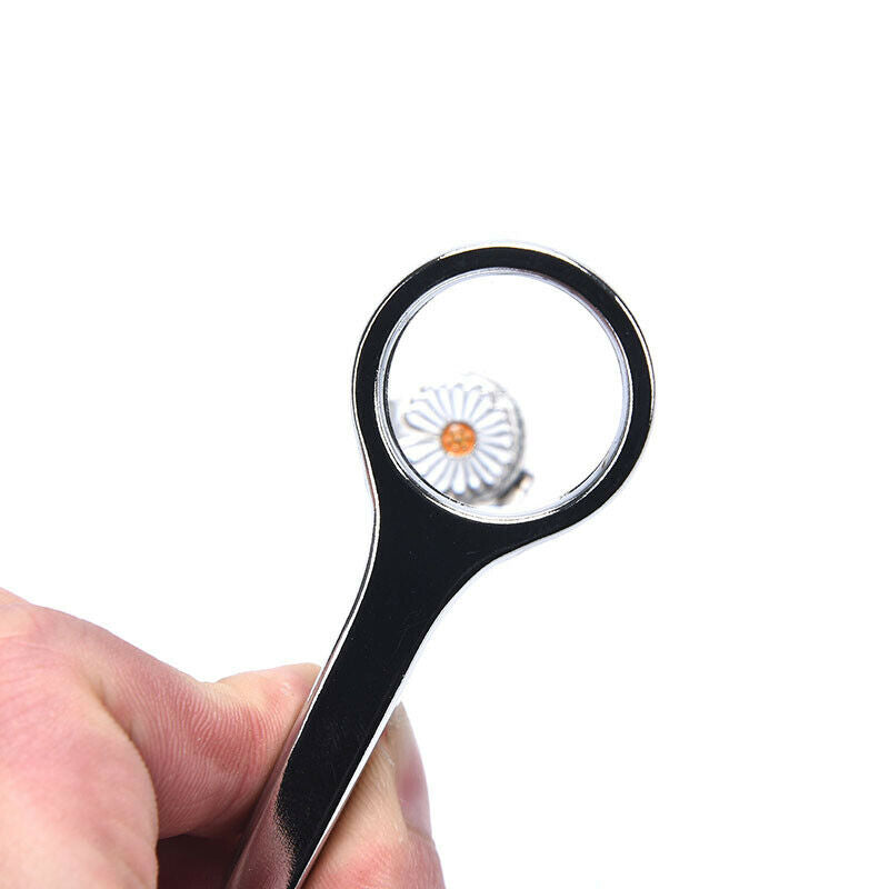 Portable 10X Magnifier Stainless Steel Magnifying Glass With Tweezer Loup.l8