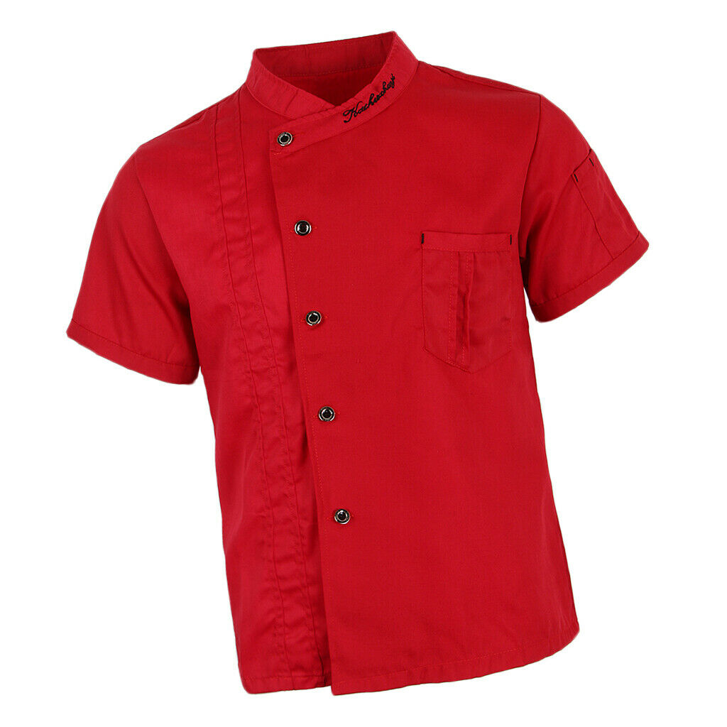 Unisex Chef Jackets Coat Short Sleeves Shirt Kitchen Uniforms M Red