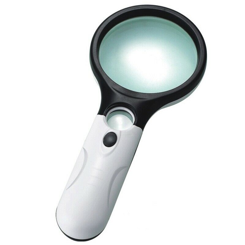 Handheld 45X Magnifying Reading Glass Lens Jewelry Loupe w/ 3 LED Light Lamp