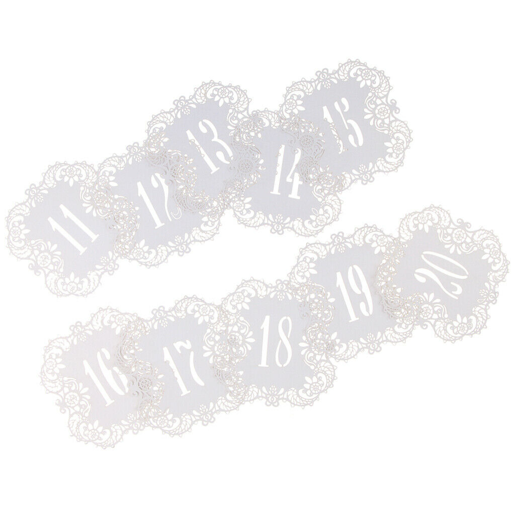11-20 Tables Numbers Die Cut Lace Paper Table Number Cards Wedding Party Decor