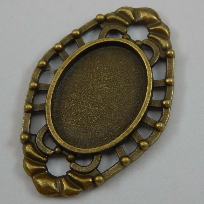 20 pcs Antiqued Bronze Alloy Oval Bezel Frame Hollowed Lace Pendant Tray 18x13mm