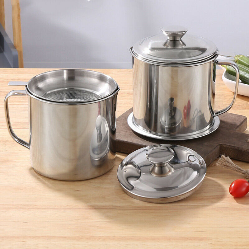 Container with Strainer Stainless Steel Oil Storage Can Strainer 1.2L with LBDA
