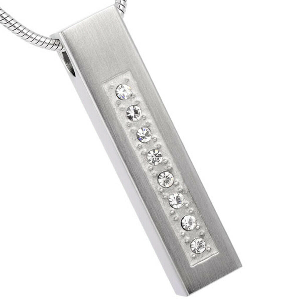 Stainless Steel Memorial Urn Pendant Column Crystal Diamond Ashes Keepsake