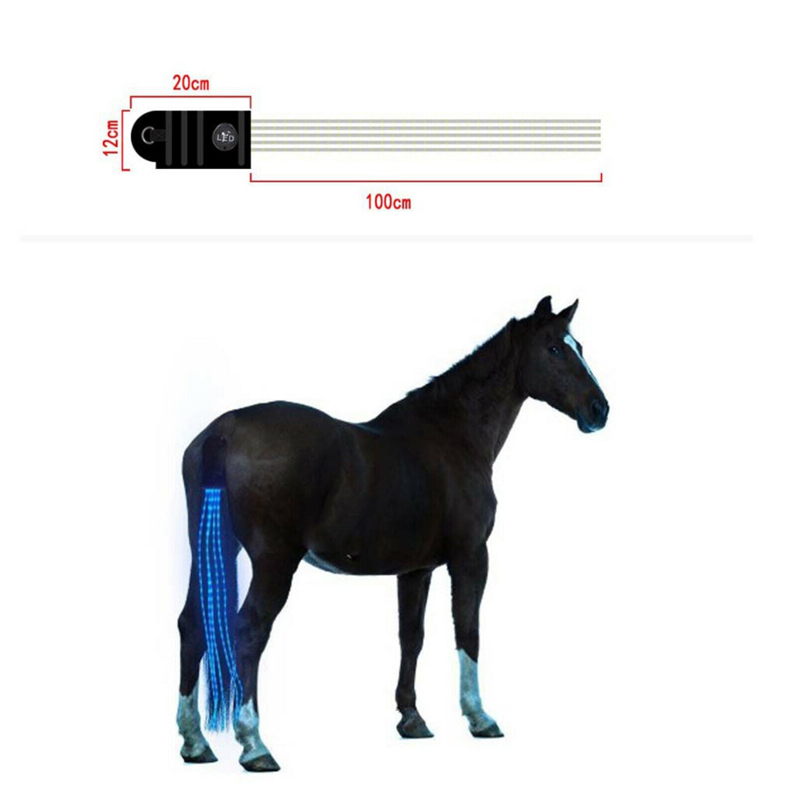 LED Horse Tail Light USB Adjustable Ponytail Lamp Pony Harness Lights Accessory