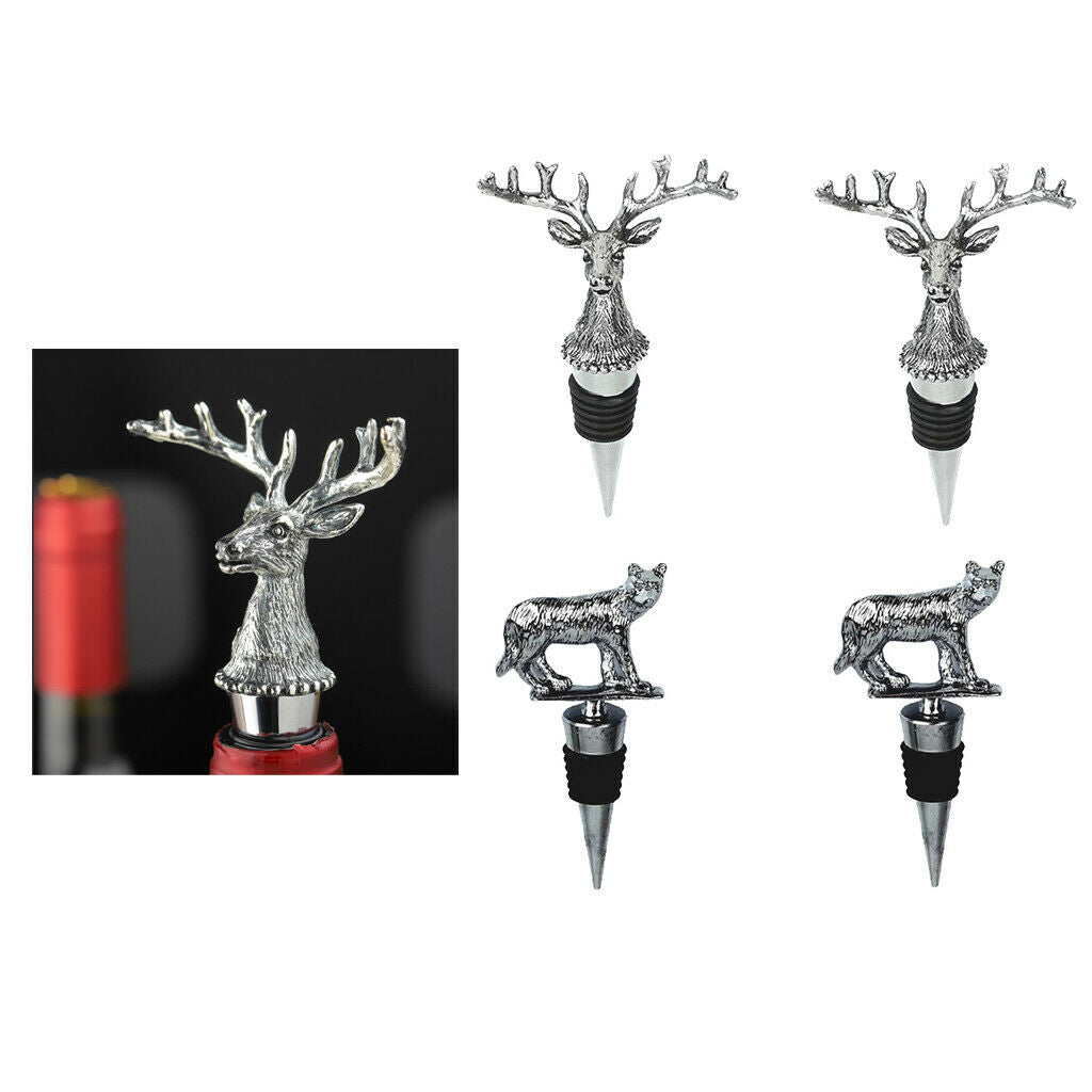 4PCS Christmas Tiger & Reindeer Bottle Stopper - Reusable and Unbreakable Sealer