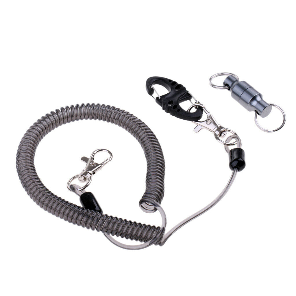 2.5m Retractable Wire Coiled Lanyard Rope W/ Net Release