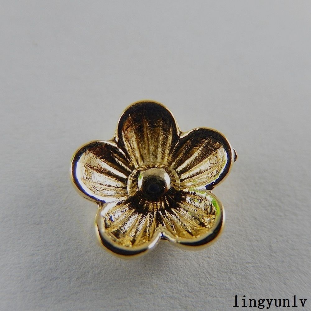 40 pcs Golden Alloy Five Petals Flower Embellishment Jewelry Art Craft 9x9x2mm