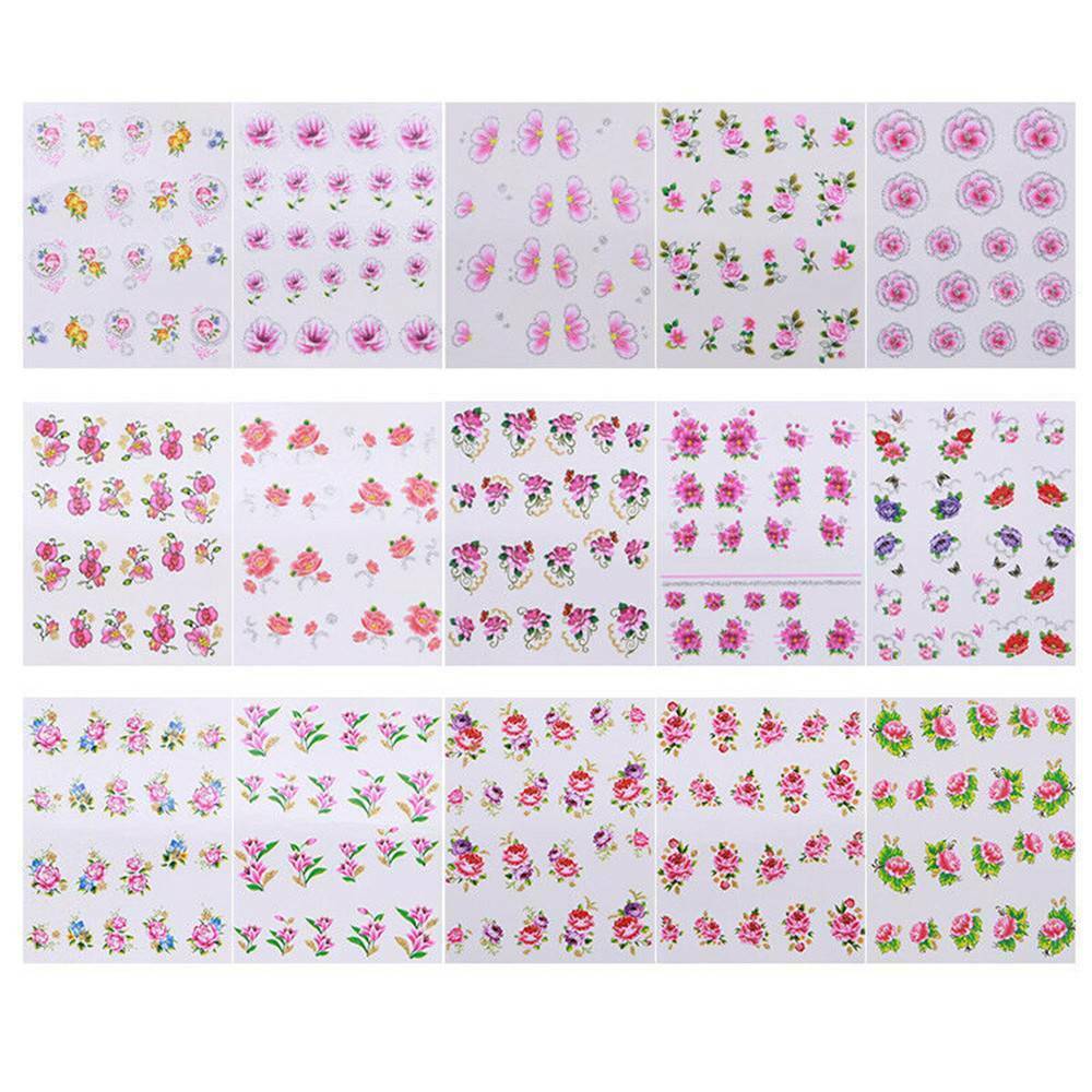 55x Nail Water Cherry Decals Flower Butterfly Nail Art Transfer Stickers Decors