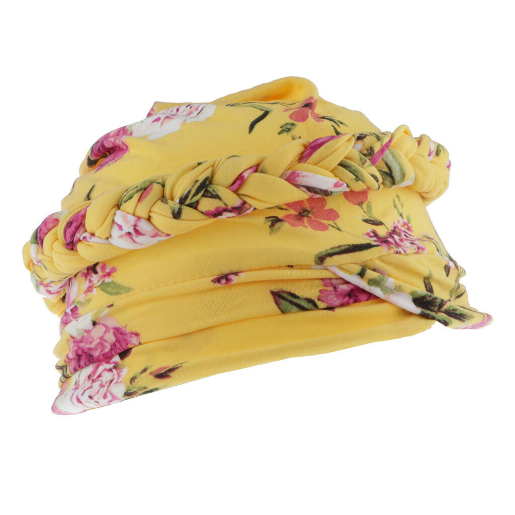Women Muslim Floral Cancer Chemo Hat Turban   Hair Loss Wrap   Yellow