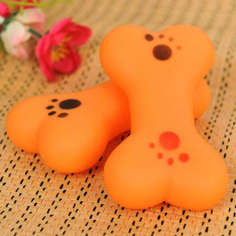 Dog Chew Toys Squeak Bones Paws Print Non-Toxic Plastic for Puppy Clean Teeth
