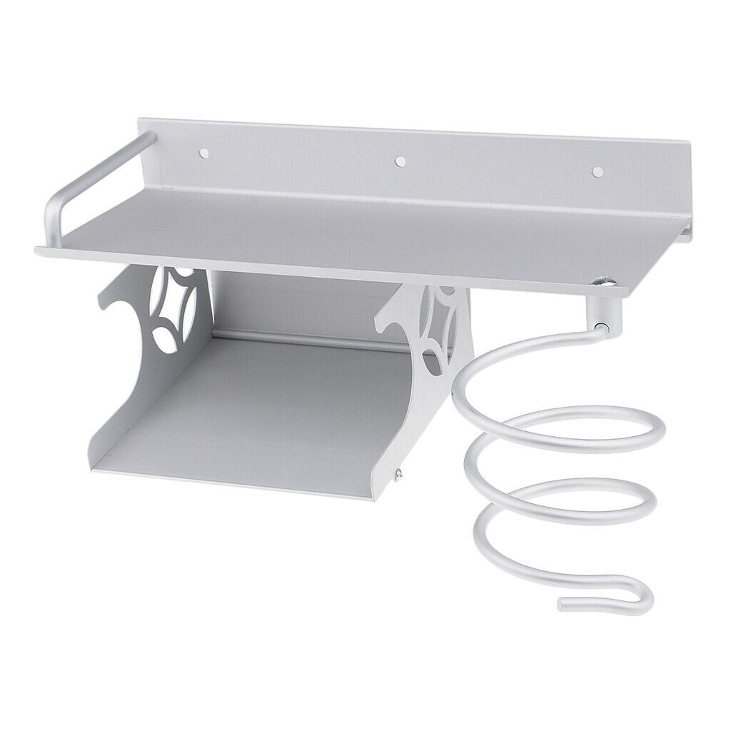 2 Layer Wall Hair Dryer Rack Space Aluminum Bathroom Makeup Organizer Shelf