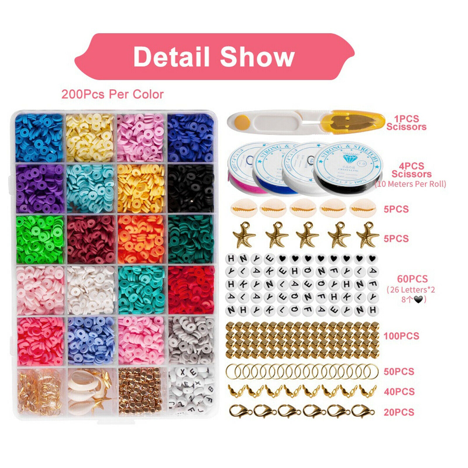 20 Colors 6mm Clay Heishi Beads Round Beads Loose Spacer Beads DIY Craft