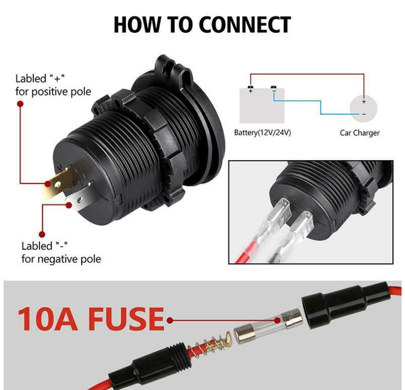 12V 4.2A Dual USB Car Fast Charger Socket Power Outlet LED Voltmeter Waterproof