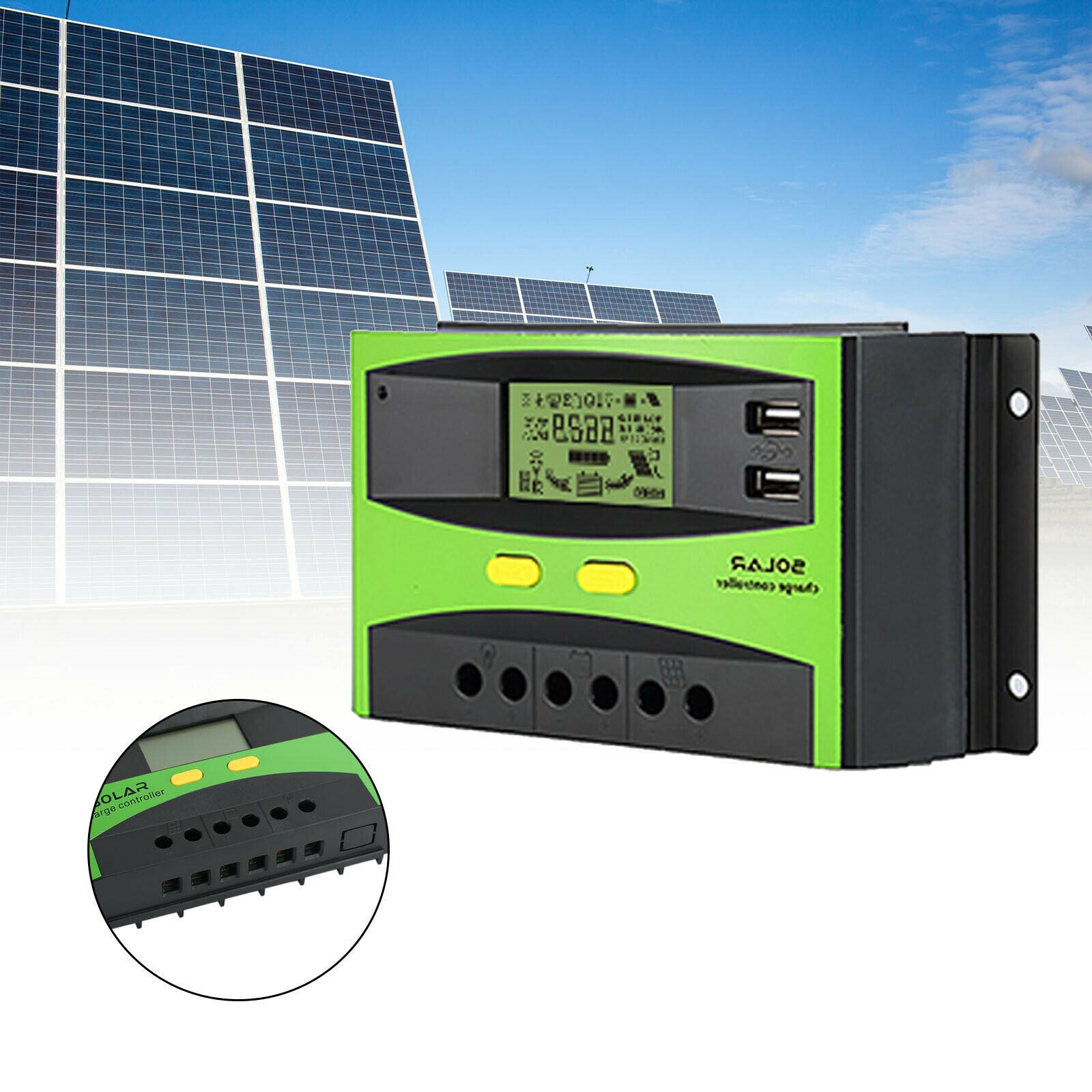 30A PWM AUTO Solar Charge Controller Charger 12V/24V Dual USB with LCD Display