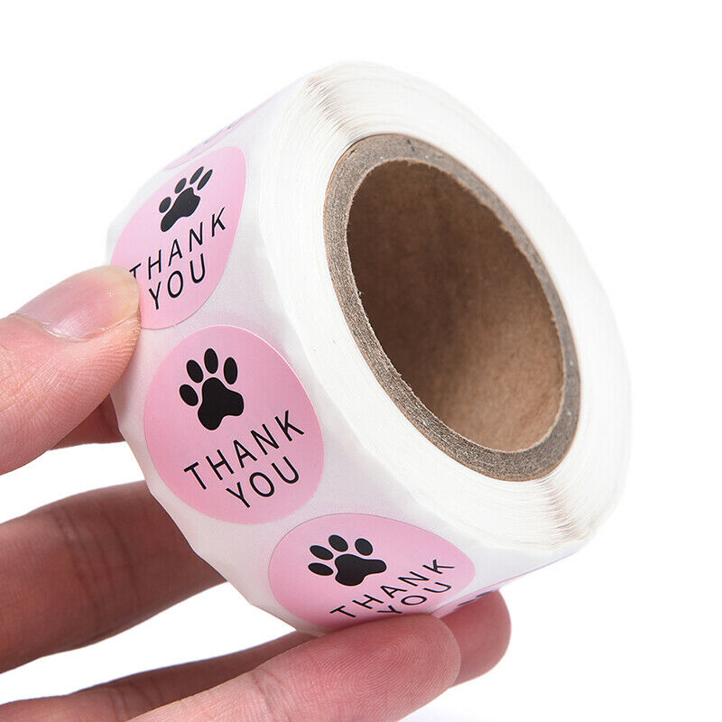 500PCS Pink Thank You Stickers Seal Labes Dog Paw Print Gift Stationery S.l8