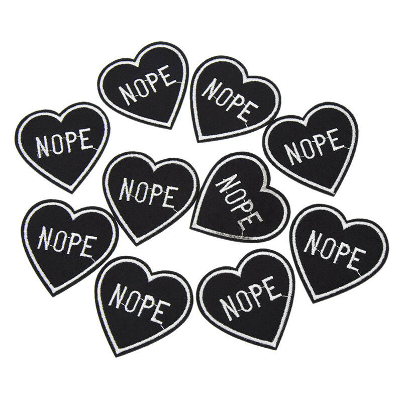 10 Pcs NOPE Heart Pattern Patches Embroidery Applique Badges Craft Sewing Supply