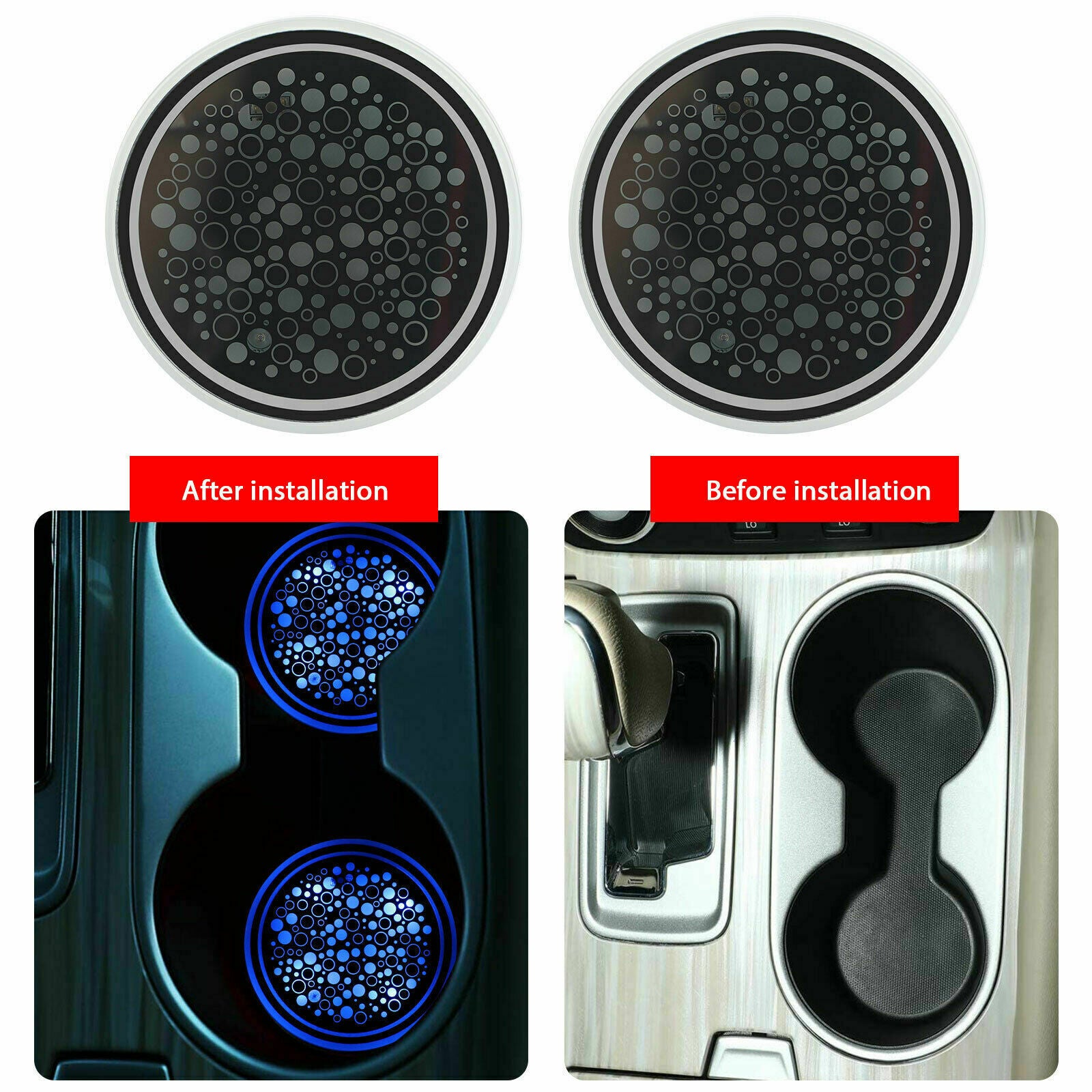 2Pcs Colorful Auto Car LED Cup Coaster Pad Holder Atmosphere Light Lamps Bottom