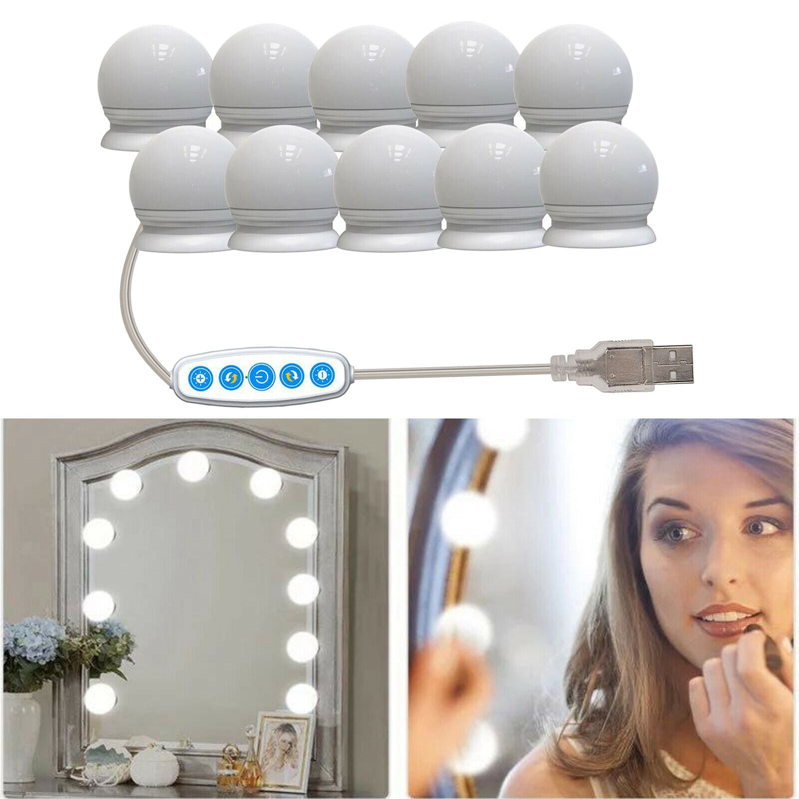 10 LED Makeup Mirror Light Lamp Bulbs Vanity Light Dimmable Tabletop Beauty Lamp