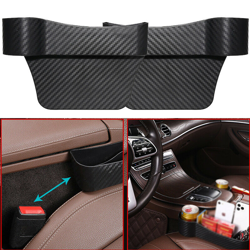 2PCS Car Driver Seat Side Storage Box Catch Organizer Pocket Holder Carbon Color