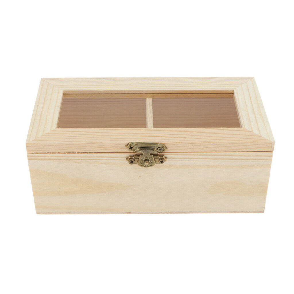 2 Slots Unfinished Wood Boxes with Lid for Trinkets, Wooden Case Jewelry Storage