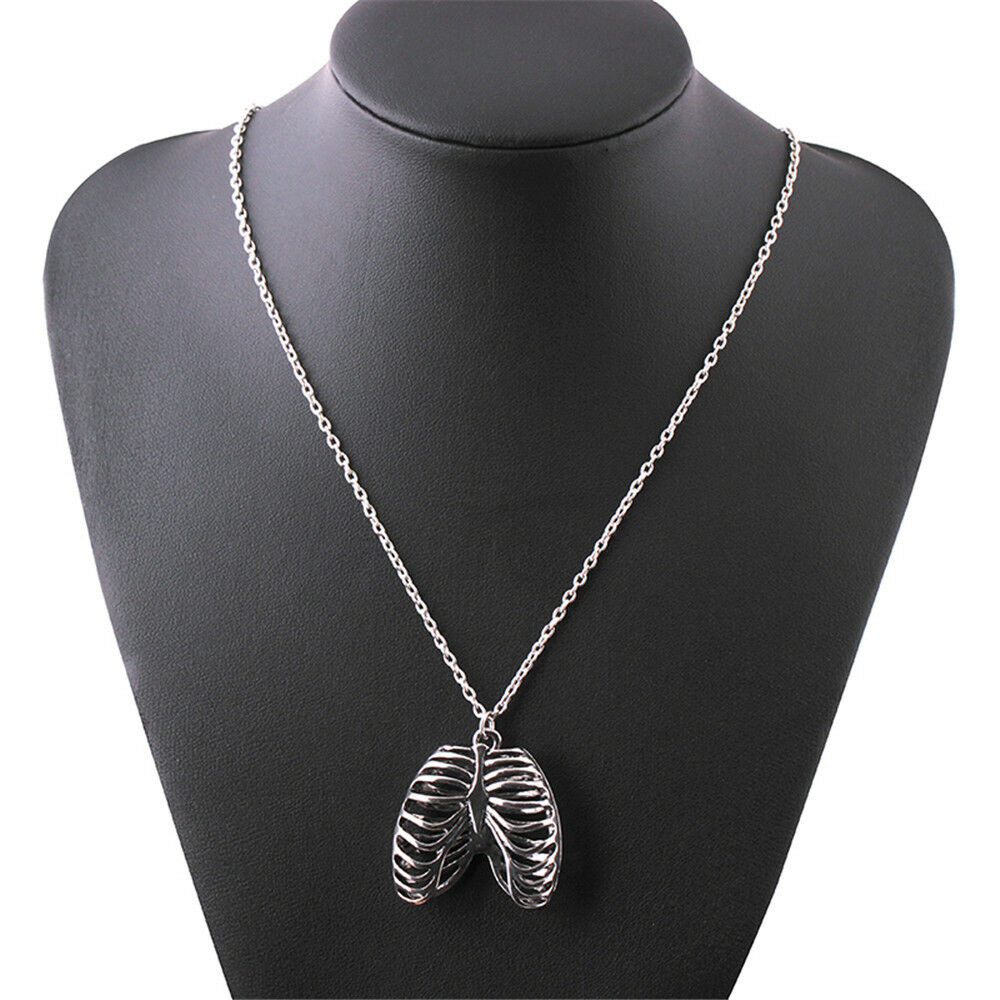 Anatomical Inspired Heart Necklace Human Rib Cage Body Chest Love Pendant Gift