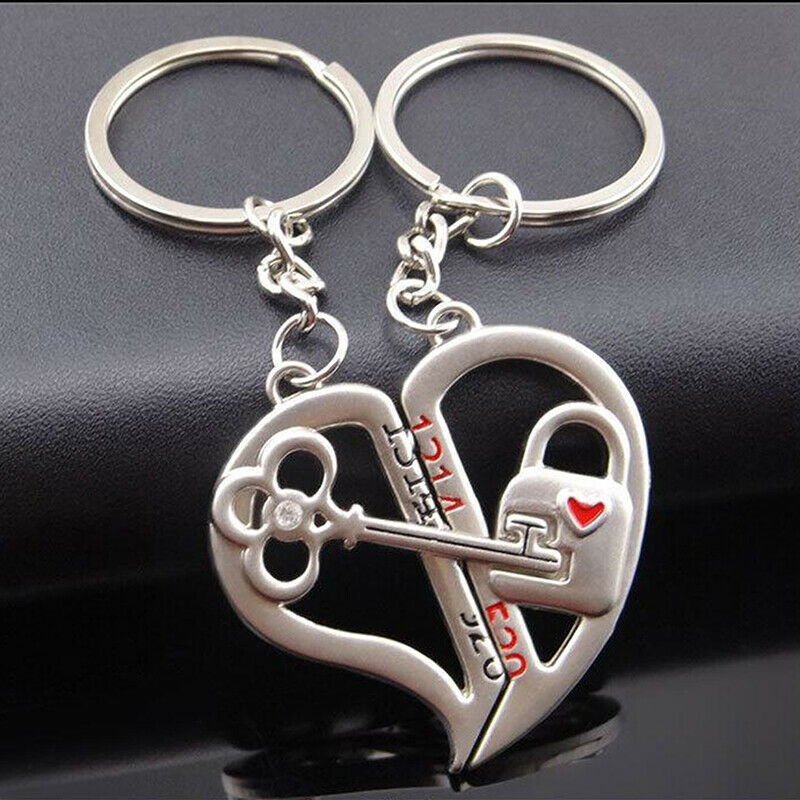 1set Couple Key chain Heart Key Ring Silvery Lovers Love Valentine's Day Gi Rf