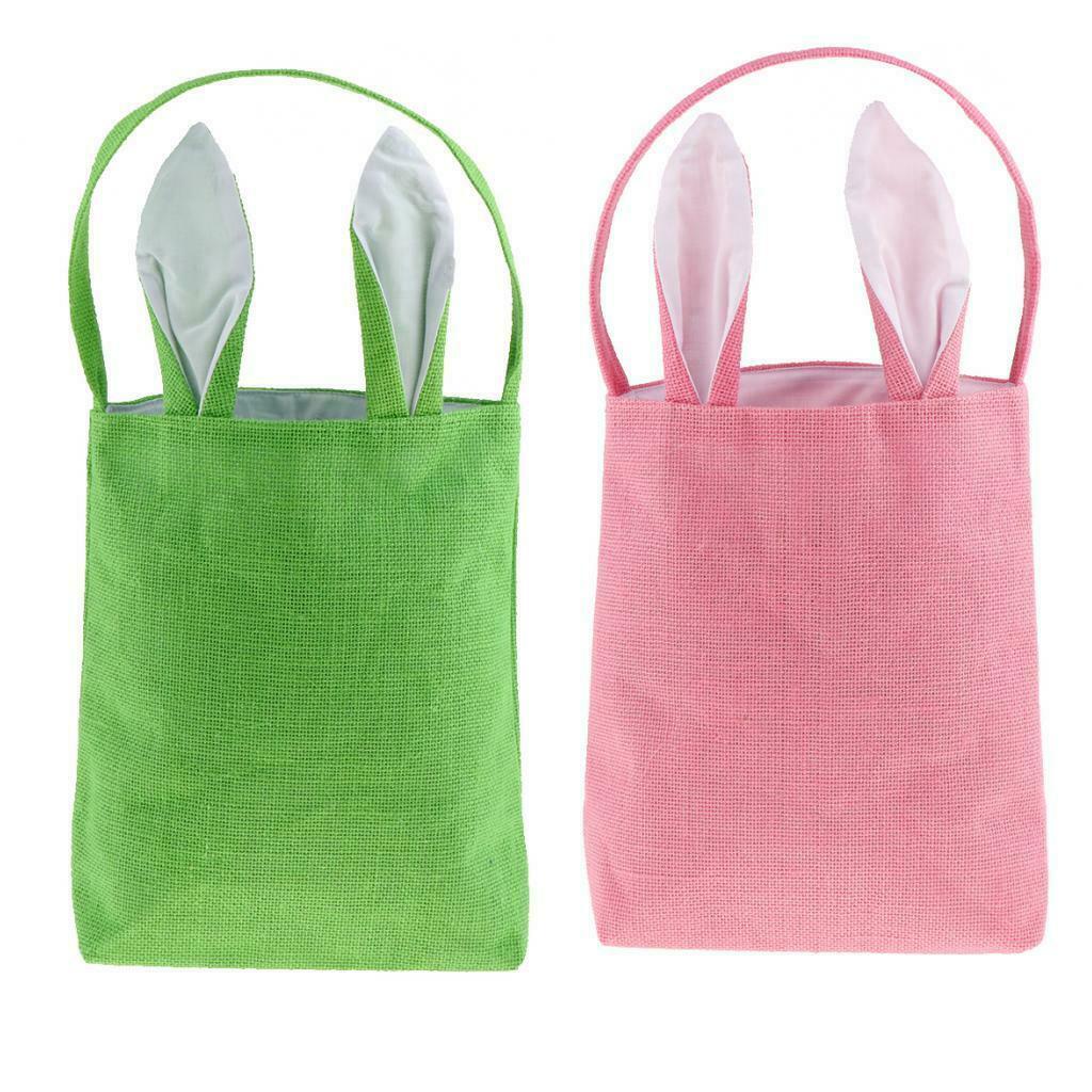 Bunny Ears Bag Jute Tote Hand Bag Carrying Eggs/Gifts for Easter/Party Green