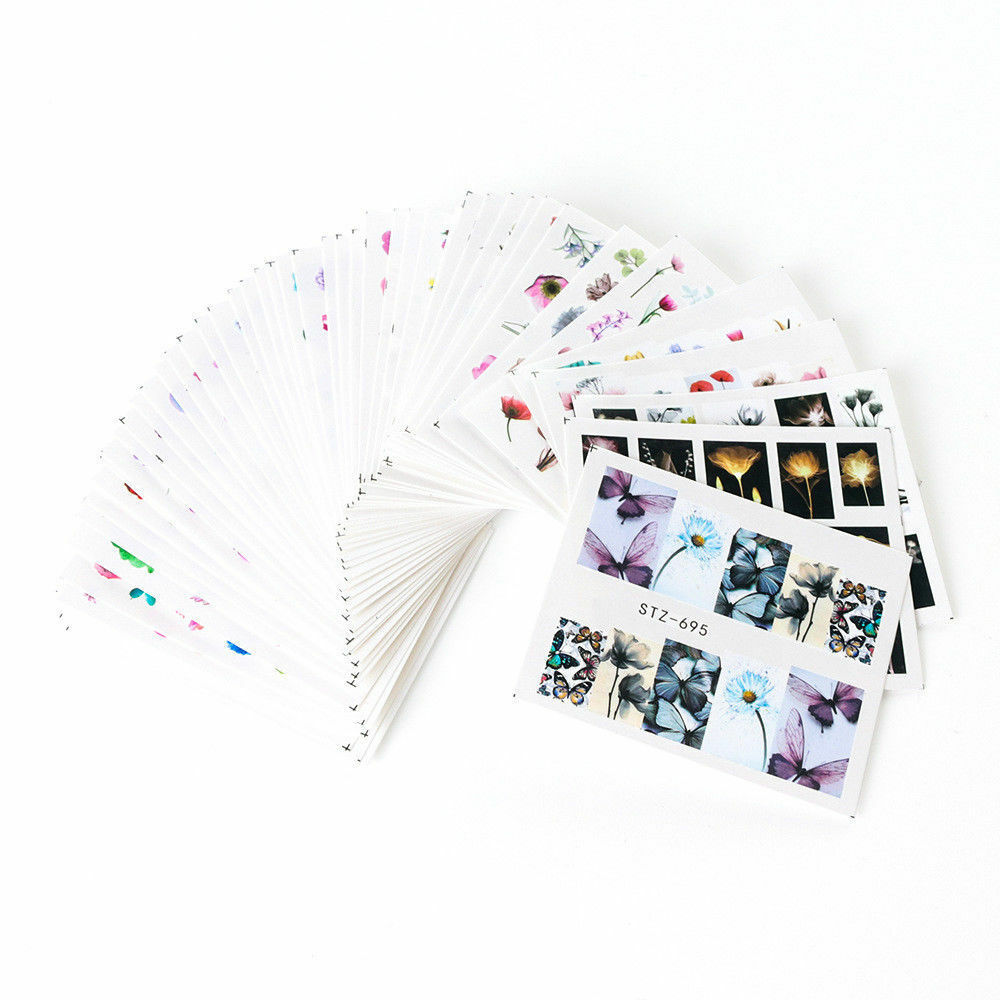 24 PCS Nail Art Stickers Watercolor Water Transfer Decals Flowers DIY Tips Lot