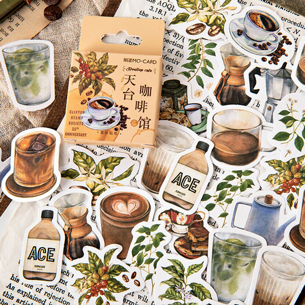 46PCS Cafe Series Adhesive Paper Stickers Scrapbooking DIY Journal Album Decor