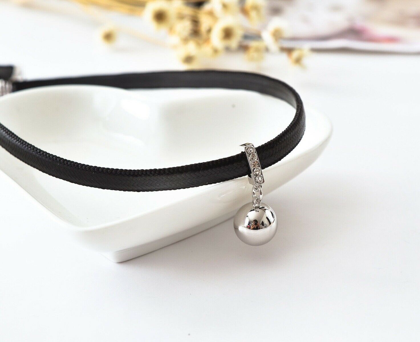 90's Sexy Black Leather 10mm Ball Bead Charm Pendant Choker Necklace Cord Gifts