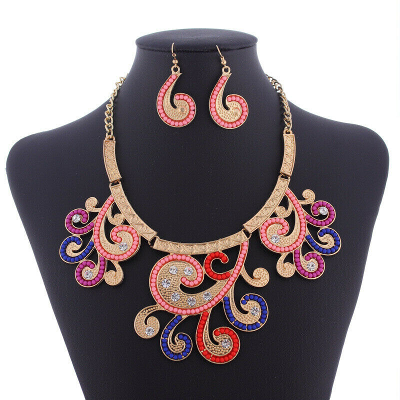 Colorful Rainbow Tree Pendant Necklace Hook Earrings Jewelry Set for Wedding