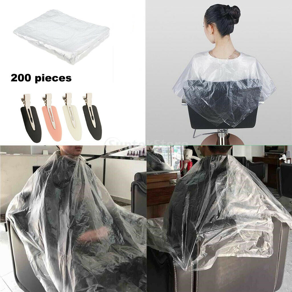 200Pcs Disposable Hair Cutting Capes Hair Solon Gowns with 4X Hair Clip