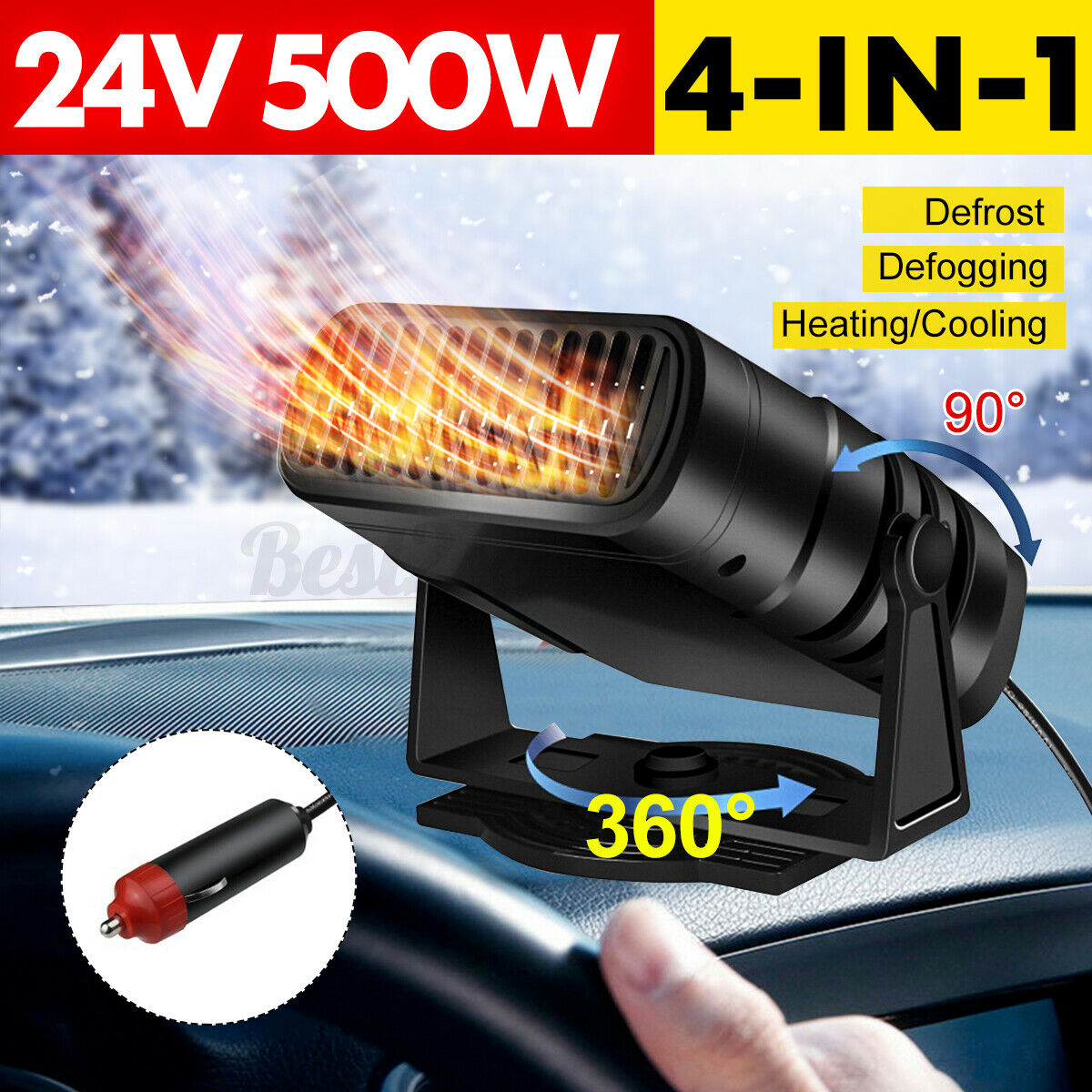 12V 24V 500W 360Â° Portable Car Truck Air Heater Cooling Fan Windscreen  â—