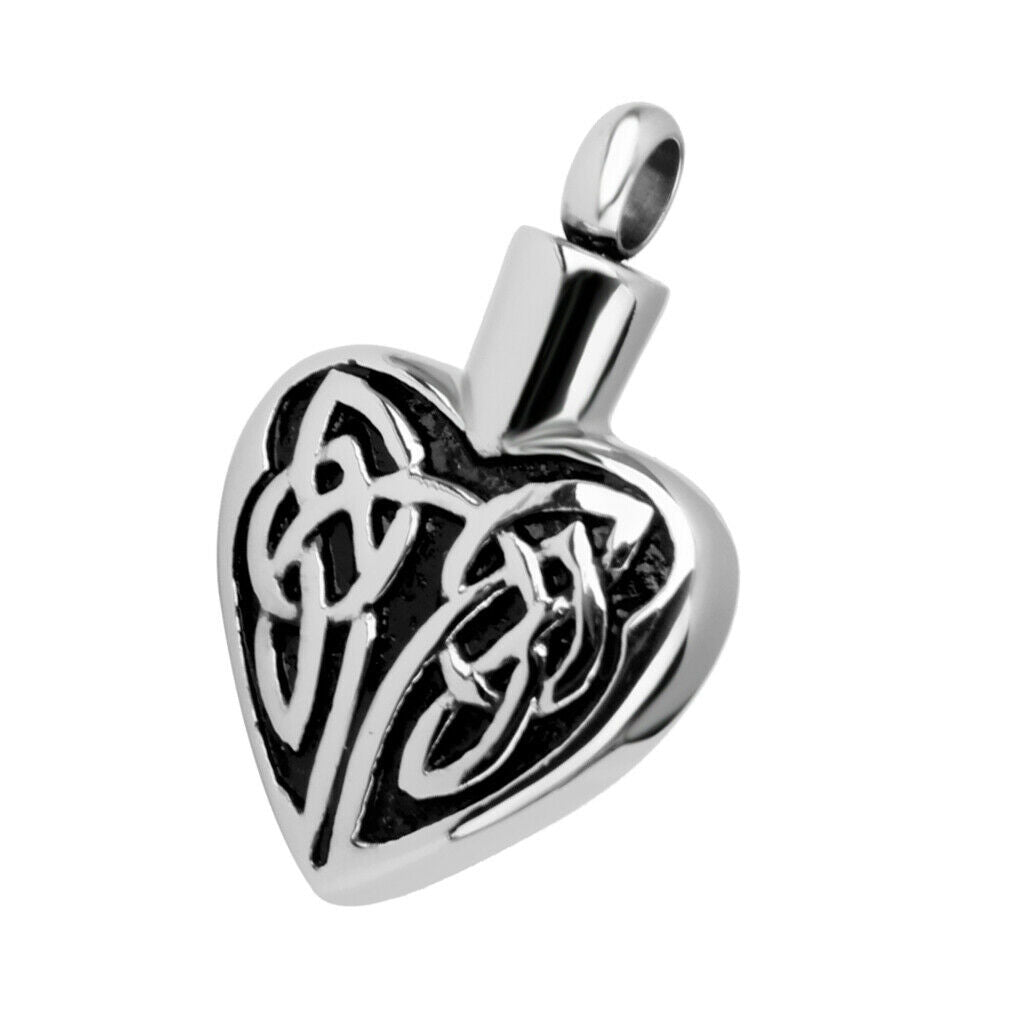 Stainless Heart Celtic Wings Cremation Keepsake Memorial Ash Urn Pendant
