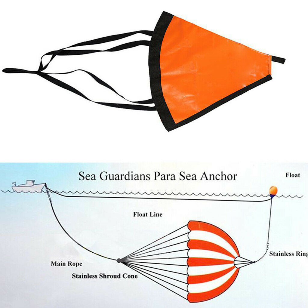 Sea Anchor Drogue Drift Brake 24inches 60cm PVC Rope for 21ft / 6.2m boat