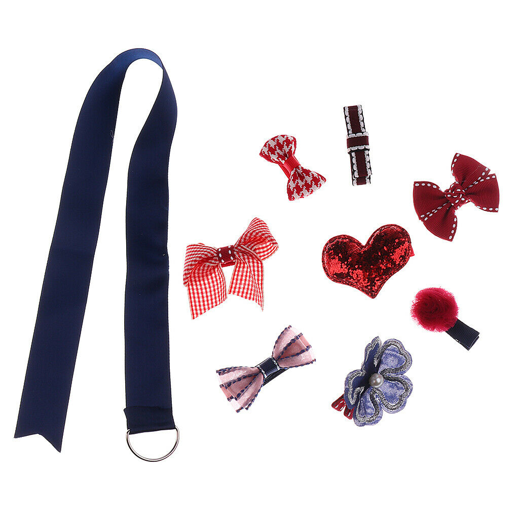 9 Pcs Ribbon Bow Flower Mixed Design Baby Girl Toddler Hair Clips  9 Pcs-Red