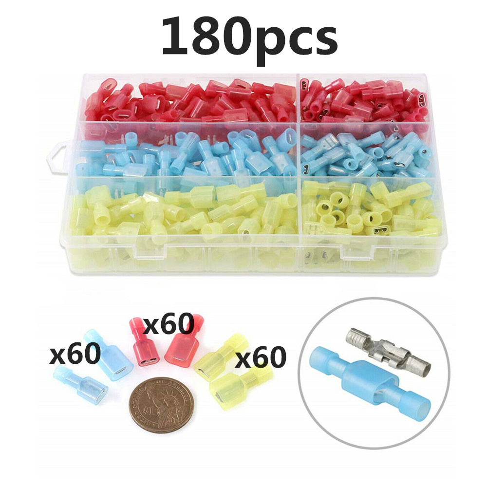 180x Nylon Insulated Spade 10-22 Gauge Female Male Wire  Connectors Terminal Kit