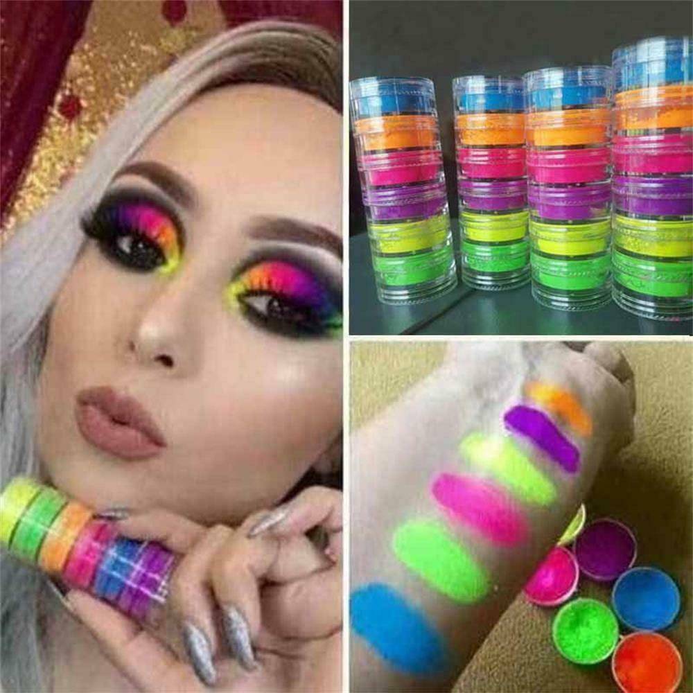 6 Colors Shimmer Eyeshadow Makeup Pigment Matte Neon Powder Nail Glitter Powder.