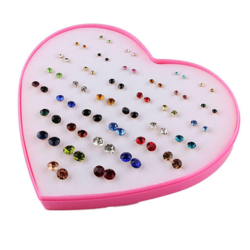 36 Pair Cute Stud Set Love Heart Box Lady Girls Crystal Earring Studs Gift