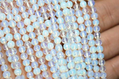 10PCS Charming 4mm Faceted white Opal Round Gems Loose Beads 15 "AAA