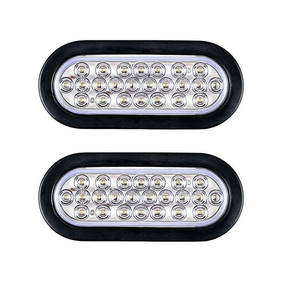 2pcs Trailer Truck Boat Red 24 LED 6" Oval Stop Turn Tail Brake Lights 12V white