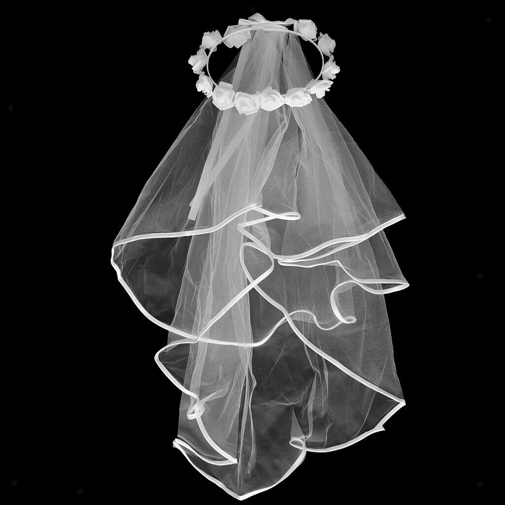 Long bridal veil Wedding veil with artificial flower wreath, made of tulle