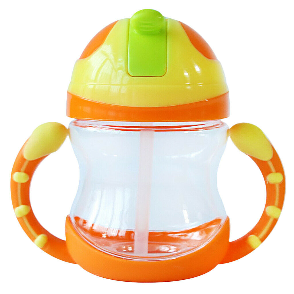 Baby Kids Bottle Straw Cup Sippy Cups with Handle Orange