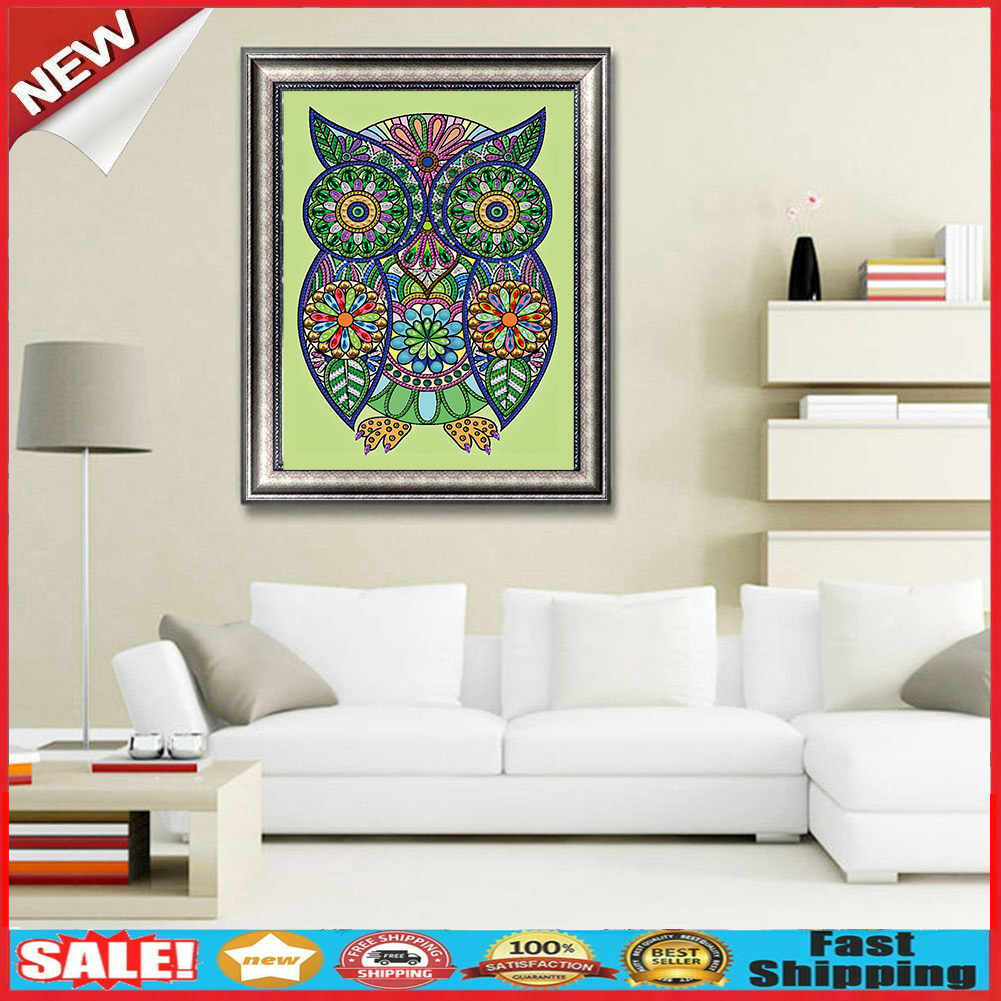 Rhinestone Flower Owl Bird Art 5D DIY Special Shaped Diamond Painting Kit @