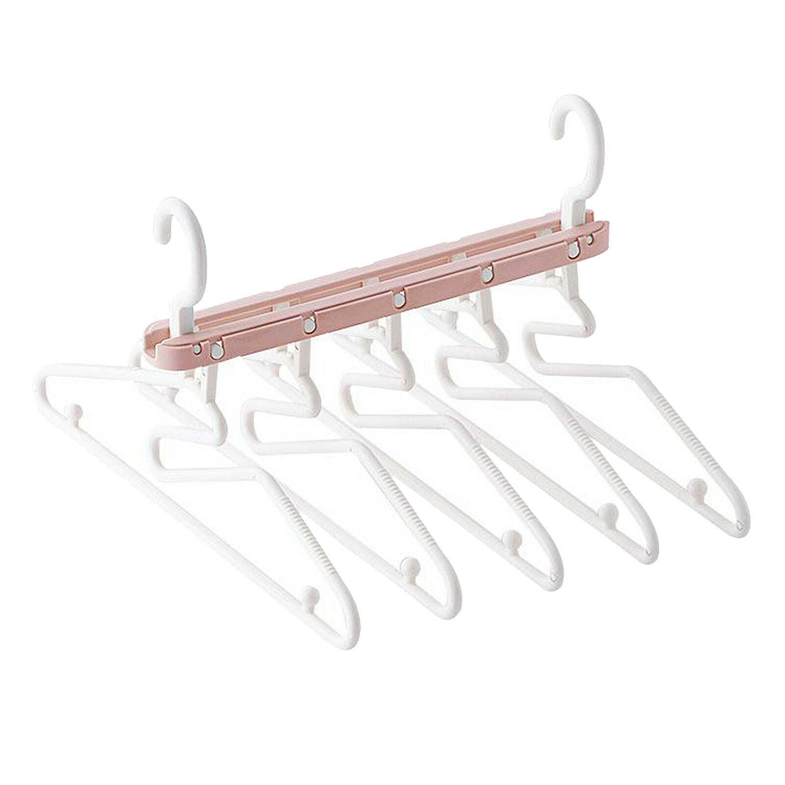 Clothes Hanger Storage Multilayer Folding Retractable Wardrobe Rack Pink