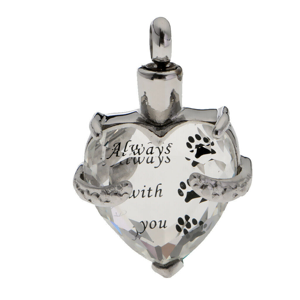 Crystal Stainless Steel Heart Pet Cremation Pendant Always With You Clear