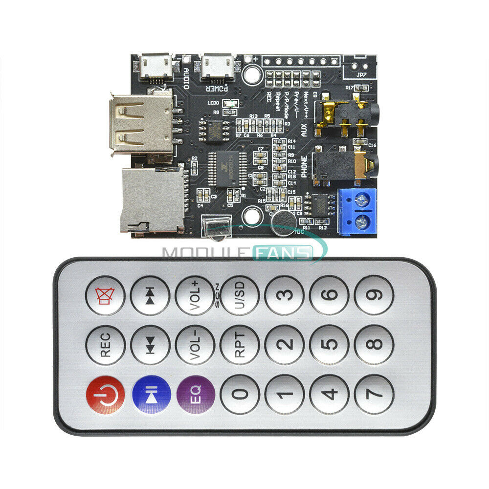 MP3+WMA +WAV Decoder Board 2W Amplifier TF Card Audio AUX WITH IR Remote Control