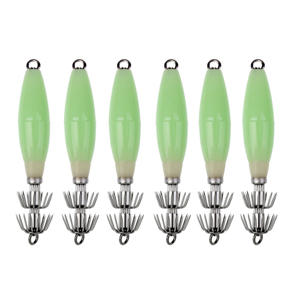 6pcs Luminous Octopus Squid Jig Hook 9.5cm/17g Saltwater Fishing Lure Bait